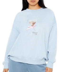 NEW Espresso Self Martini Pink Bow Sweatshirt Top Sz S Coquette Demure Blue - Picture 1 of 3
