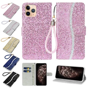 Bling Glitter Flip Leather Wallet Case For iPhone 7 8+11 12 13 14 15 16 Pro Max - Picture 1 of 29