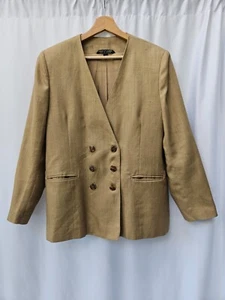 Womens Linen Blend Corpcore Academia Preppy Blazer Jacket Dbl Breasted US14 - Picture 1 of 20