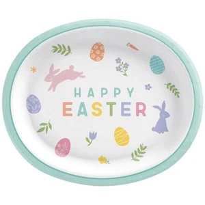 Easter Wishes Bunny Rabbit Spring Holiday Theme Party 12" x 10" Banquet Plates - Picture 1 of 1