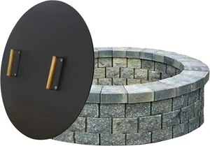 Round Fire Pit Lid - 28 inch fire pit cover Metal with Wooden Handles - Picture 1 of 6