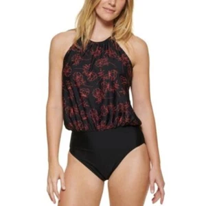 NWT Calvin Klein Women's Printed Blouson One-Piece Black Size 4-10 $120 FF317 - Picture 1 of 4