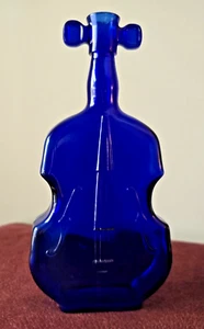 VIOLIN BOTTLE, VASE-COBALT BLUE DEPRESSION GLASS, ANTIQUE ART GLASS -WINDOW WALL - Picture 1 of 6