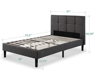 ZINUS Lottie Upholstered Platform Bed Frame / Mattress Foundation Twin, Grey - Picture 1 of 2