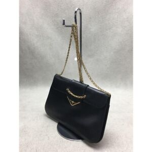Cartier Sapphire Line Chain Shoulder Leather Flap Bag Crossbody Black Women's
