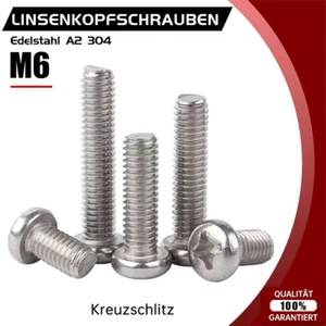 M6 Edelstahl A2 304 VA Linsenschrauben Linsenkopfschrauben Kreuz PH M6x DIN 7985 - Picture 1 of 7