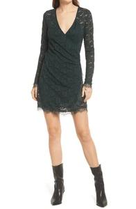 Free People Pearl Lace Long Sleeve Minidress in Deepest Spruce at Nordstrom, Siz - Picture 1 of 3