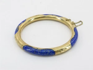 Vintage Chinese Lapis Lazuli and 14K Yellow Gold Bangle Bracelet - Picture 1 of 6