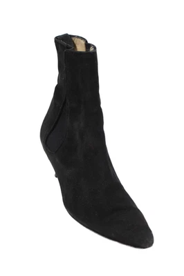 Manolo Blahnik Mujer Cuero Puntiagudo Tacón Botines Negros Talla 7.5 Foto 1 de 4