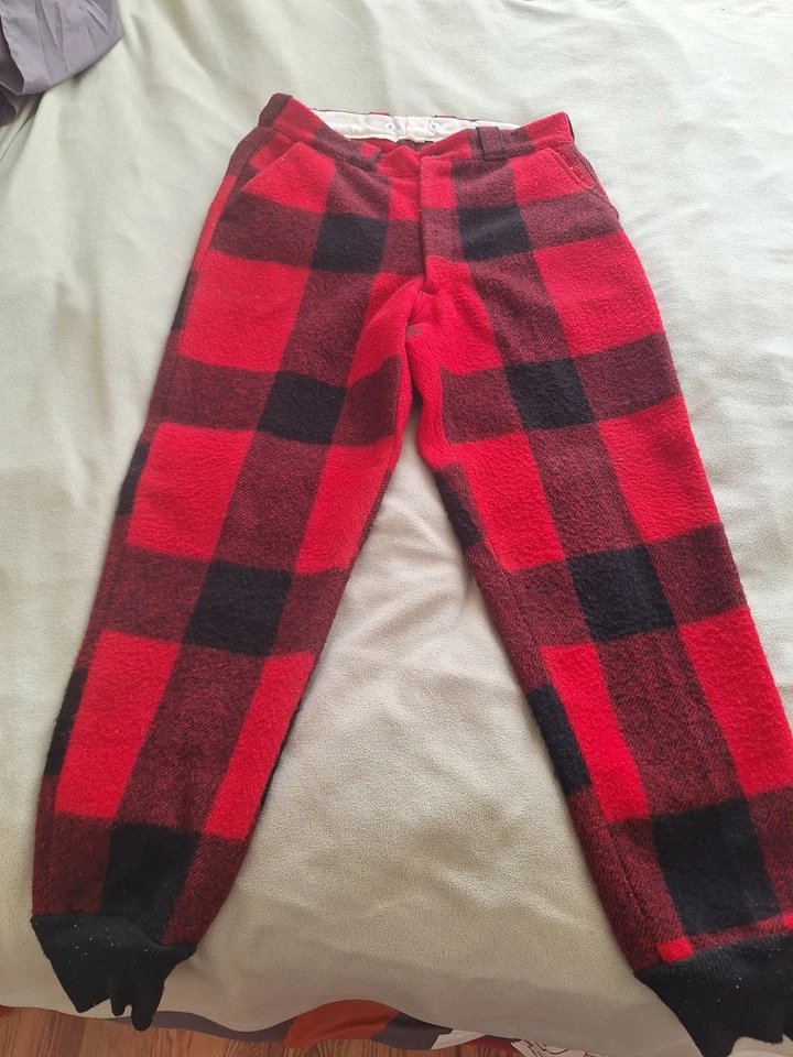 Vintage Wool Buffalo Plaid Hunting Pants Mens 34 36 Serval Zipper Lumberjack - Image 1 of 4