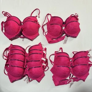 Victoria's Secret Shine Cradle sehr sexy Push Up BH Hot Pink Spitze 12 Teile Set - Bild 1 von 11