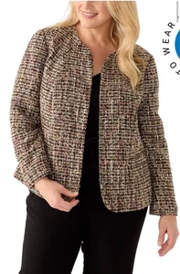 NUEVO CON ETIQUETAS THE LIMITED Talla Grande 1X Blazer Pettie Besando Frontal Tweed Blazer Abierto Metal - Imagen 1 de 8