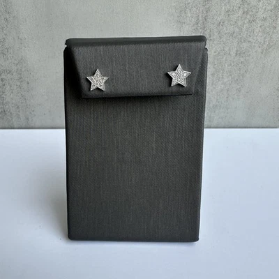 Elegantes aretes estrella de diamantes en oro blanco de 10 kt - diamantes naturales de 0,20 ctw, nuevos Foto 1 de 4