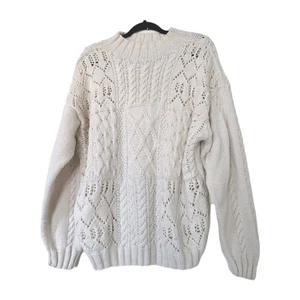 Suéter Tejido con Cable Pescador De Colección para Mujer XL Crema Grueso Boho Minimal Cottage - Imagen 1 de 9