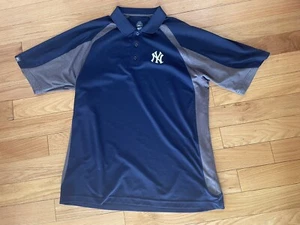 New York Yankees Shirt Mens XL Blue Gray Logo Majestic Polo Collared MLB - Picture 1 of 4
