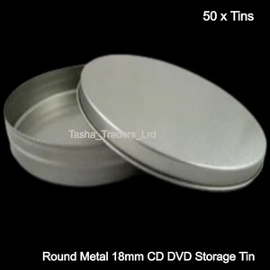 50 x Round Metal Silver Aluminium CD DVD 120mm x 10mm Multi Disc Storage Tins - Afbeelding 1 van 7