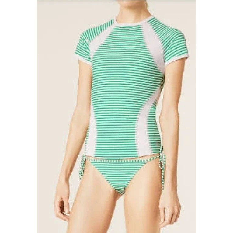 Top de natación Tory Burch deportivo protector contra erupciones a rayas manga corta atlético logotipo mediano Foto 1 de 4