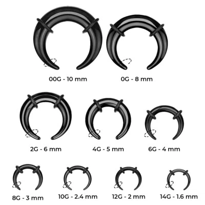 Acrylic C-Shape Buffalo Crescent Septum Pincher Tapers 14g up to 00g Pack of 9 - Image 1 of 4