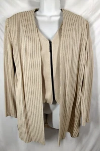 Vintage Joseph Ribkoff Jacket Vest Blazer 12 Beige Pinstripe Zip Vest Attached - Picture 1 of 23