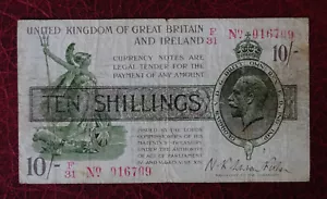 Bank of England 10sh * 1919 * Fisher --{ F31 016709 }-- T25 Treasury Banknote - Picture 1 of 2