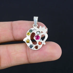 PURE SILVER PENDANT NAVRATNA MULTI GEMSTONES KAVACH TILISMAN FREESHIP - Foto 1 di 3