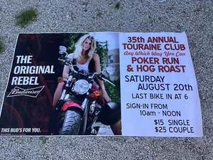 BUDWEISER BUDWIESER MOTORCYCLE BIKER BEER BANNER SIGN 60”x35” - Picture 1 of 3