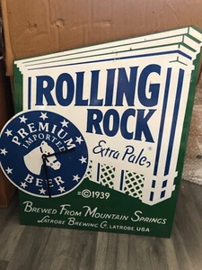 ROLLING ROCK OLD METAL CLOCK PUB/BAR COLLECTABLE - Picture 1 of 10