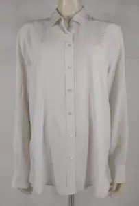 Everlane ivory off-white 100% Silk long sleeve button up shirt blouse womens 14 - Picture 1 of 9