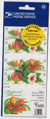 Scott #3313b Tropical Flowers Booklet of 20 Stamps - Sealed P#11111 - Image 1 of 3
