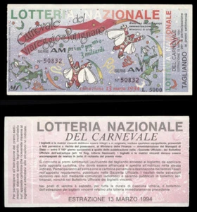 biglietto lotteria NAZIONALE CARNEVALE VIAREGGIO E PUTIGNANO 1994 - Picture 1 of 1