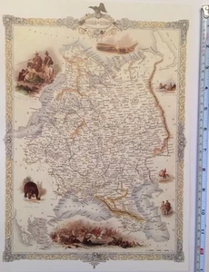 Old Antique Historic Picture map 1800s: Russia In Europe: Tallis: Reprint 1851 - Picture 1 of 8