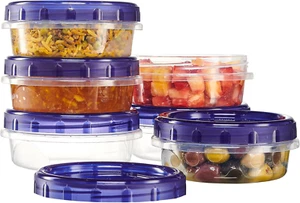 PLASTICPRO 6 Pack Twist Cap Food Storage Containers with Blue Screw on Lid- 8 Oz - Picture 1 of 12