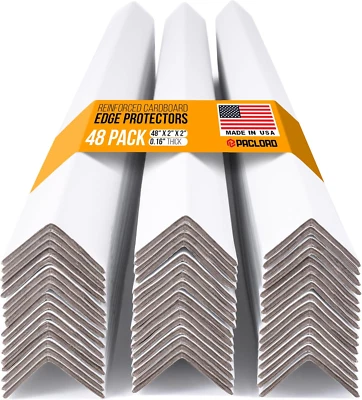 48" X 2" X 2" Reinforced Cardboard Edge Protectors, White (Pack of 48) – 0.16" T - Image 1 of 4