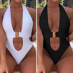 Womens Sexy High Cut Out Monokini One Piece Swimsuit Buckled Thong Bathing Suits - Picture 1 of 24