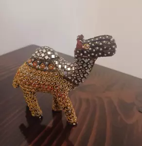 Vintage beaded and mirrored desert camel figurine approx. 5.5" tall GORGEOUS HTF - Picture 1 of 12