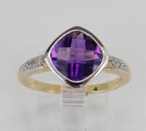 Natural Amethyst and Diamonds Engagement Promise Ring 14k Multi-Tone Gold - Picture 1 of 5