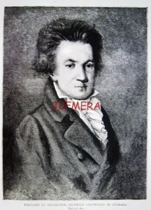 Original Antiguo Grabado 1887 - "Retrato de Beethoven" - Imagen 1 de 1