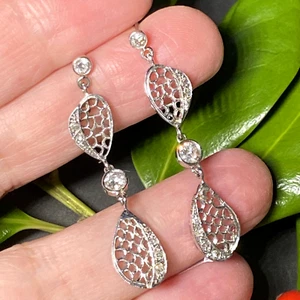 Vintage Diamond Wing Earrings Estate Fine Jewelry Pre-Owned 14K 18K White Gold - Picture 1 of 24