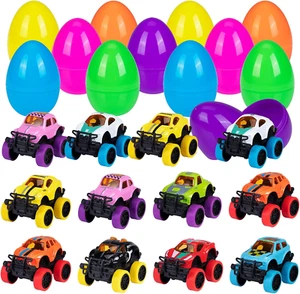 Thinkmax 12Pcs Easter Eggs Prefilled with Pull Back Cars, with Toys inside for E - Picture 1 of 12