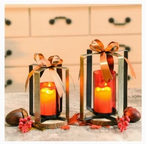 Christmas Light Gift Lantern Decorations with LED Flameless Candles Farmhouse - Picture 1 of 8