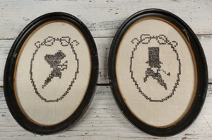 Antique Mini Cross Stitch Framed Canvas Pictures Lincoln americana Primitive - Picture 1 of 10