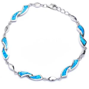 Blue Fire Opal .925 Sterling Silver Bracelet 8" - Picture 1 of 2