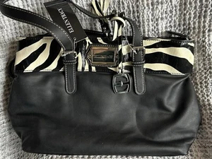 Ellen Tracy Pebbles Janet Shoulder Bag NWT Zebra Print Black Leather - Picture 1 of 8