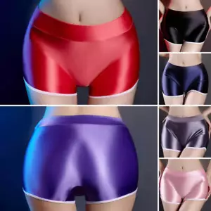 3pcs Women's Shiny Glossy Gym Shorts Smooth Stretch Fitness Boxer Shorts Panties - Picture 1 of 22