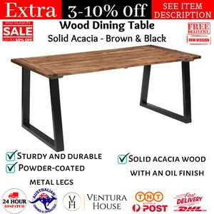 Wooden Dining Table Kitchen Furniture Timber Metal Industrial Style Solid Acacia - Picture 1 of 12