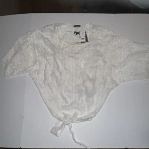 Democracy Women's White Crochet Lace Flowy Sleeve Blouse Size L Tank Underneath - Picture 1 of 9