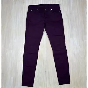 Pantalones de mezclilla informales 7 for all Mankind borgoña púrpura ajustados tiro bajo elásticos 32 - Imagen 1 de 17