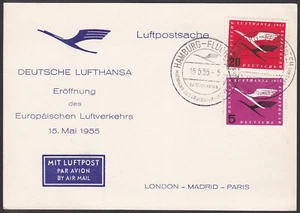 FFC0754 Lufthansa First Flight Card, FFC, Hamburg – Paris, 1955 - Picture 1 of 2