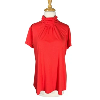 Blusa Apostrophe Coral Mock Neck manga curta tamanho XL capa de botão faltando - Imagem 1 de 4