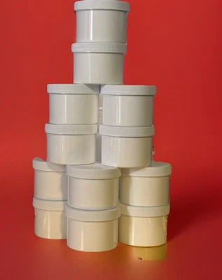 24 New 8oz White Straight-Sided Jars with White Smooth Plastic Lids - Image 1 of 4